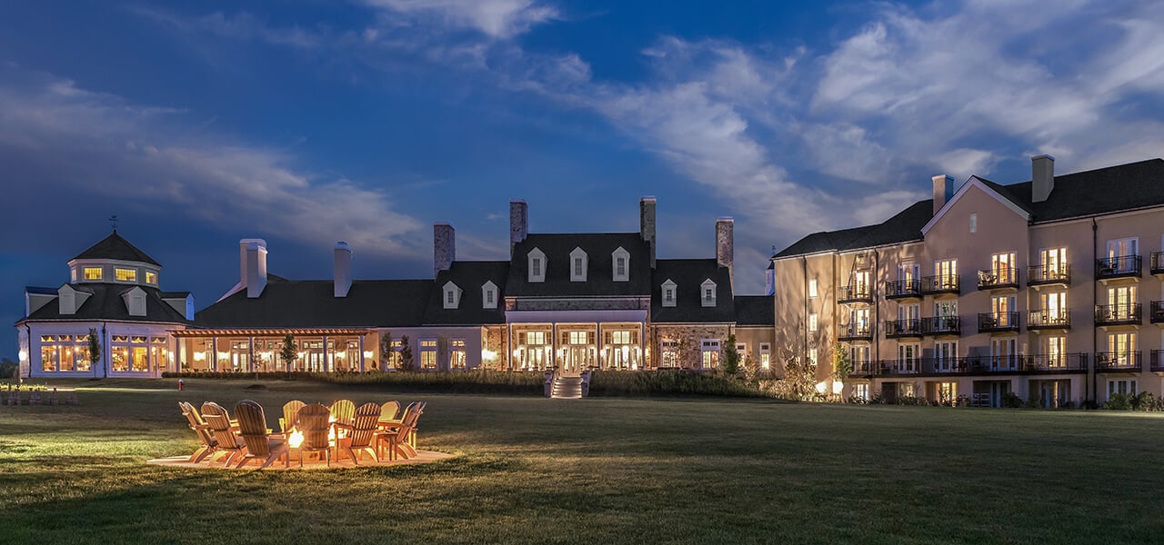 Grand Lawn Firepit at Dusk